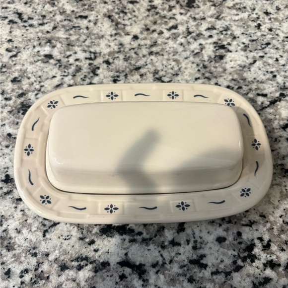 Longaberger Pottery Woven Traditions Classic Blue Covered Butter Dish - Picture 2 of 4